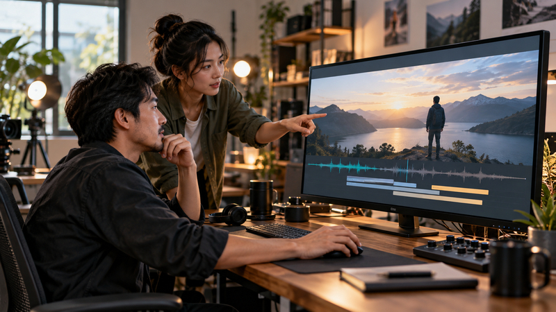 AI 情境示意圖：創作夥伴共同審片