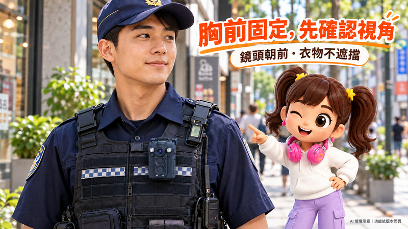警察戶外巡查時胸前佩戴 UPC700 示意