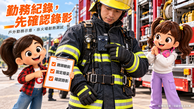 消防人員戶外勤務時胸前佩戴 UPC700 示意