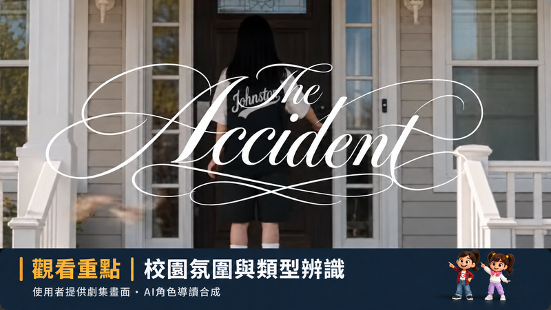 The Accident片名字樣與住宅入口畫面,店長及小助理縮小導讀